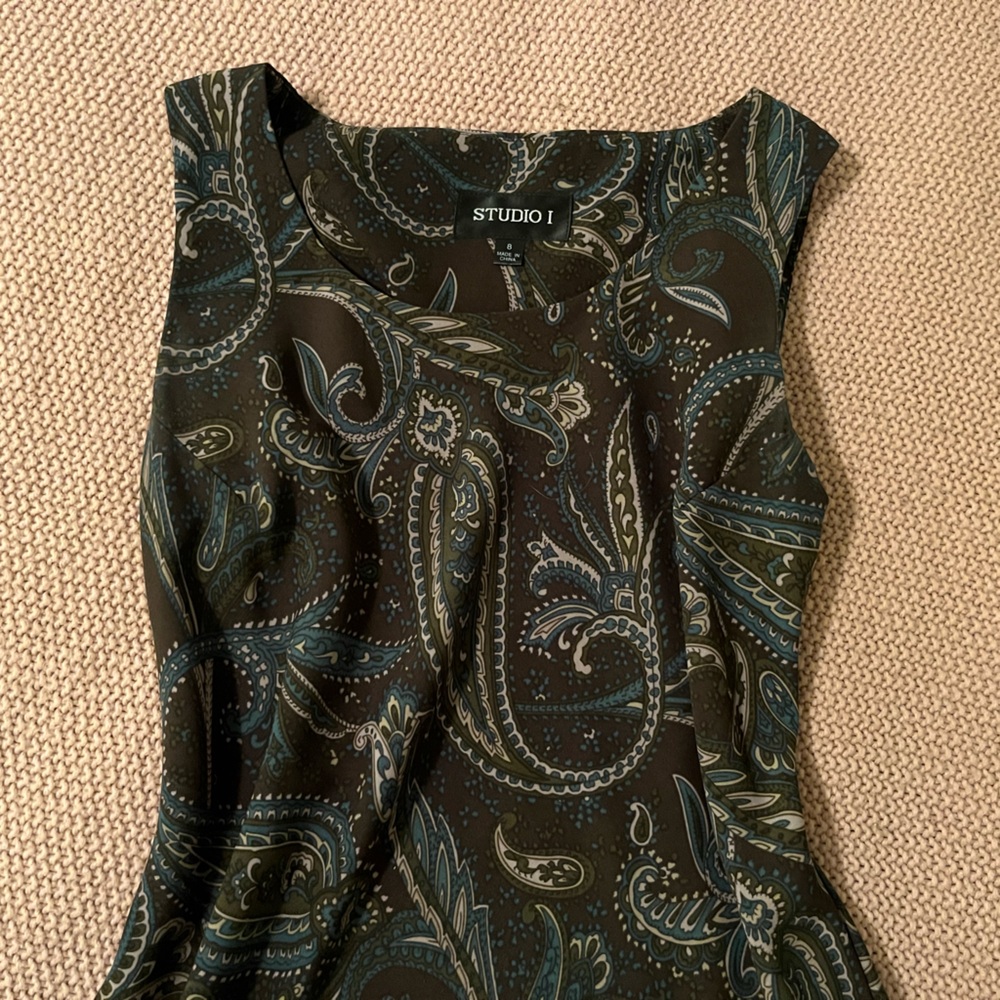 Studio I Olive Green and Turquoise Paisley Midi Dress